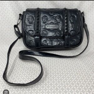 Loungefly Black Skull Embossed Crossbody Messenger Bag